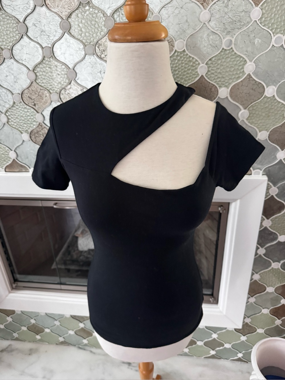 Boston Proper Black sexy Asymmetric Cutout Women's Top